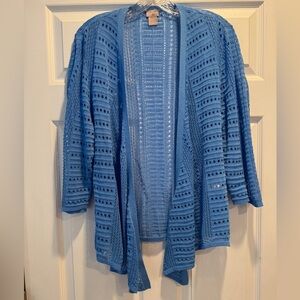 Chico's Sky Blue Open-Knit Draped Cardigan Size 3 (XL)